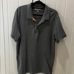 Burberry Charcoal Gray Polo with Signature Check Placket